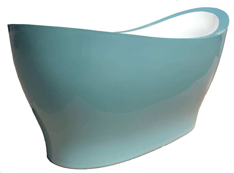 A Pleasance Plus free standing bath with a white interior and coloured exterior.